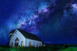 Abandoned church at Night with the Milky Way. 